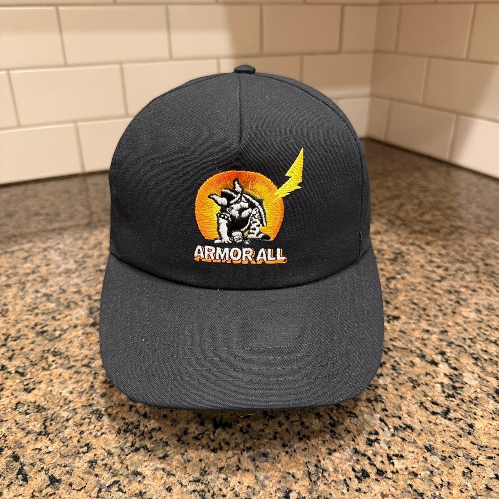 Vtg Americap Armor All Promotional Trucker Hat Snapback Black Adjustable